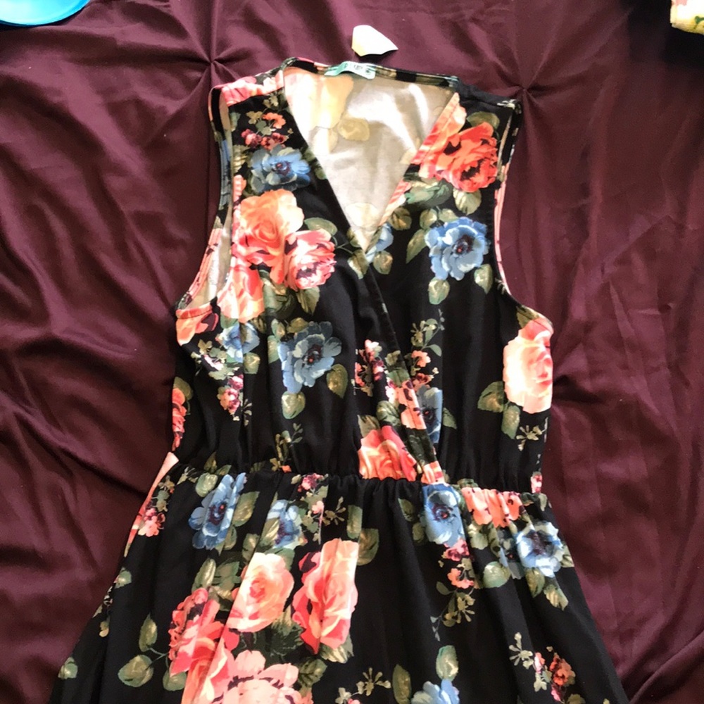 Black floral mini dress